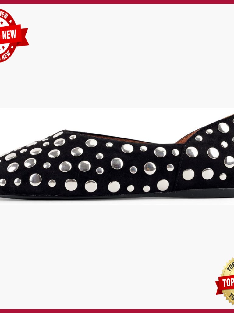 Studded Ballet Flats Slip On Faux Suede Round Toe Comfortable Shoes
